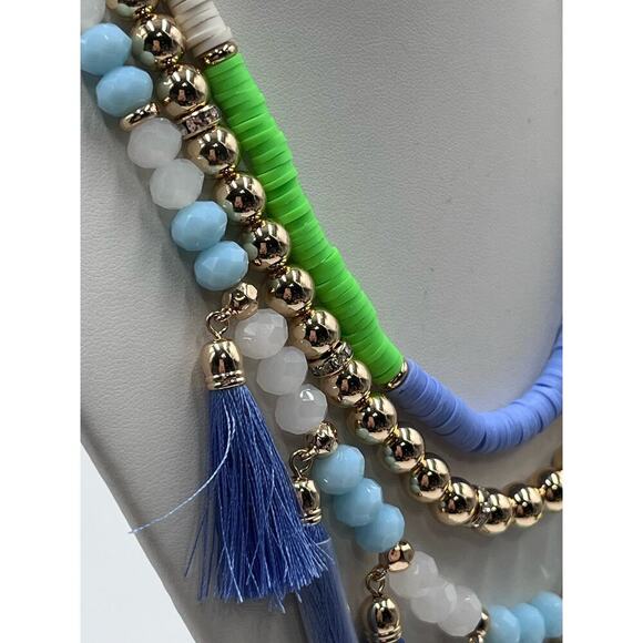Lilly‎ Pulitzer Lilly "HI SUMMER" Blue Green Beaded Triple Strand Necklace New - Picture 6 of 13